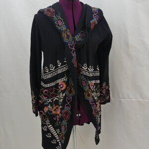 Caite cotton embroidered hooded  boho black jacket sz sm